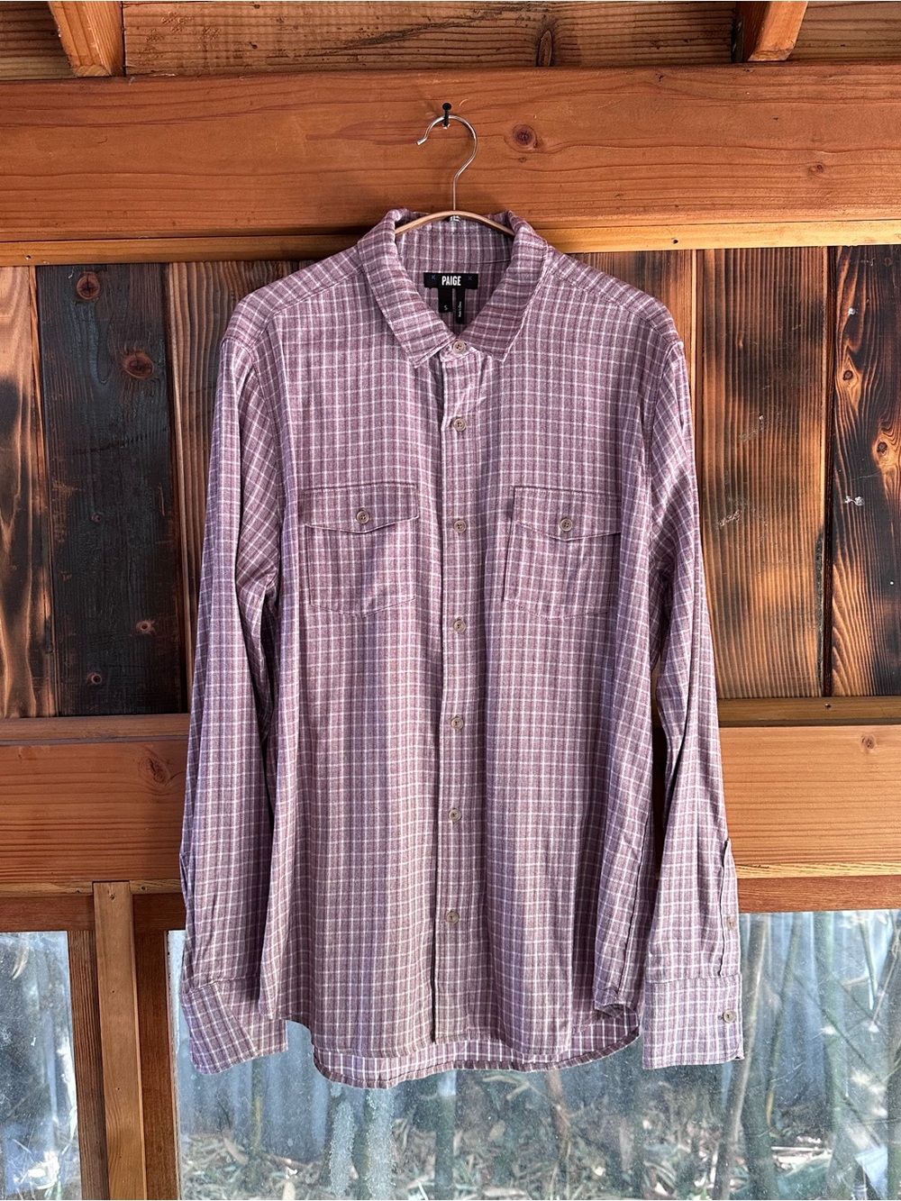 PAIGE Men's Long-Sleeve Button-Down Shirt in Mauve Plaid
